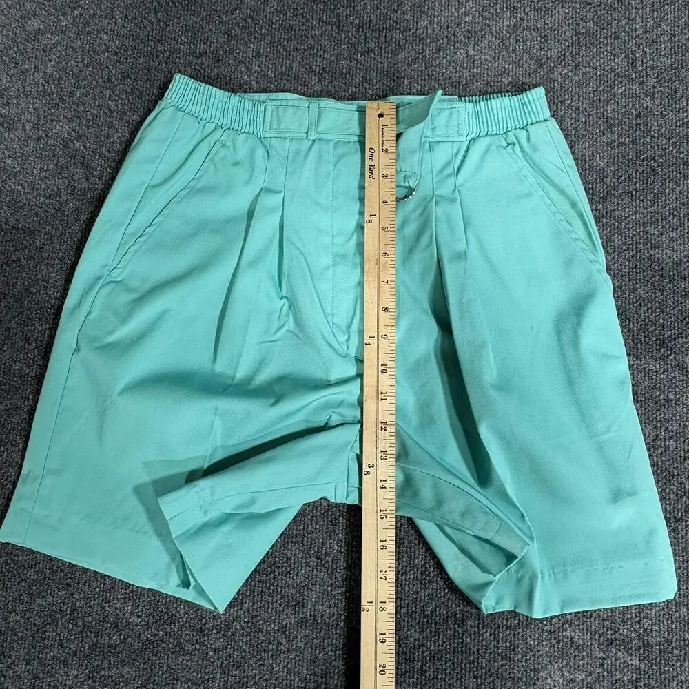 Vintage Lady La Mode Shorts Womens 12 Green Pleated Elastic Waist Chino Bermuda